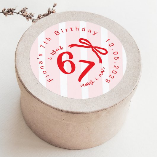 Six Seven Coquette Girl 7th Birthday Bow Thank you ラウンドシール