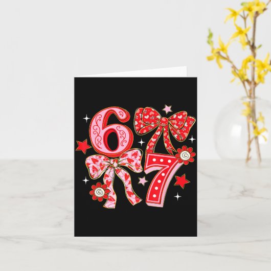 Six Seven Coquette Girl Bow Cool Meme 67 Valentine カード (黄色い花)