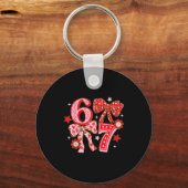 Six Seven Coquette Girl Bow Cool Meme 67 Valentine キーホルダー (正面)