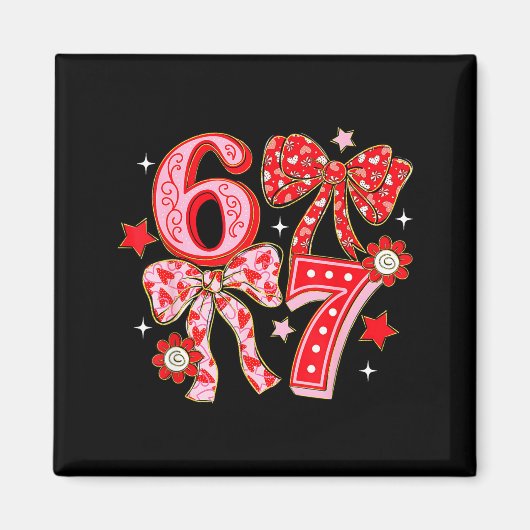 Six Seven Coquette Girl Bow Cool Meme 67 Valentine マグネット (正面)