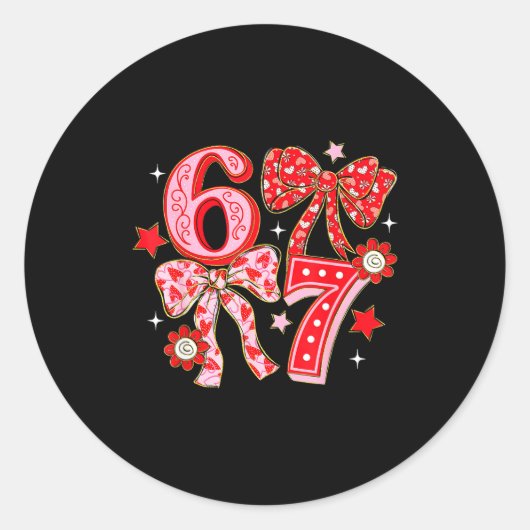 Six Seven Coquette Girl Bow Cool Meme 67 Valentine ラウンドシール (正面)