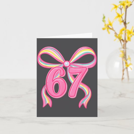 Six Seven Coquette Girl Bow Cute Meme 67 Nk Funny  カード (黄色い花)