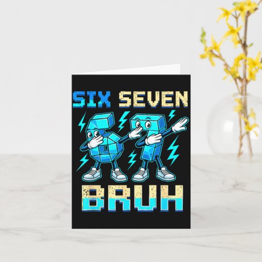 Six Seven Dabbing Cool Meme Bruh 67 Funny Dab Numb カード (黄色い花)