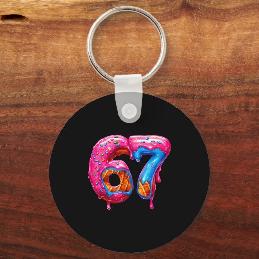 Six Seven Donut Ice Cream Drip Cool Meme Funny 67 キーホルダー (正面)