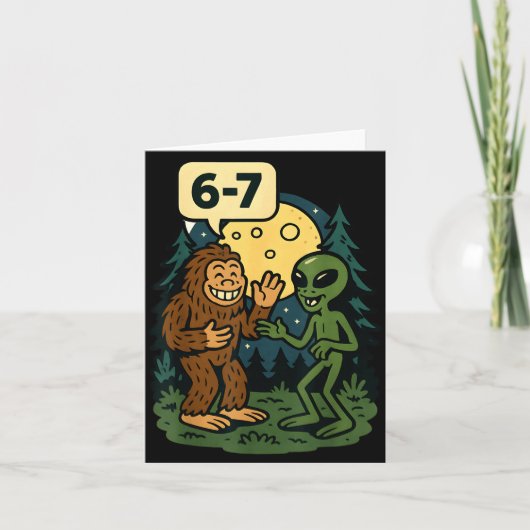 Six Seven Funny Bigfoot And Alien 67 Viral Meme Sa カード (正面)