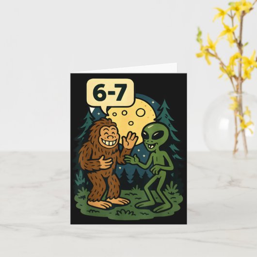 Six Seven Funny Bigfoot And Alien 67 Viral Meme Sa カード (黄色い花)