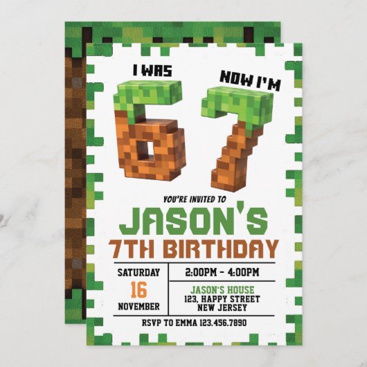 Six Seven Game Birthday Invitation. game Invite 招待状 (正面/裏面)