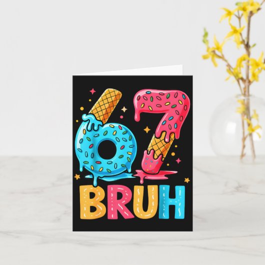 Six Seven Ice Cream Drip Cool Meme 67 Bruh Funny N カード (黄色い花)