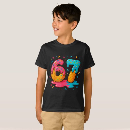 Six Seven Ice Cream Drip Cool Meme 67 Funny Number Tシャツ (正面フル)