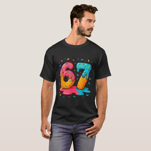 Six Seven Ice Cream Drip Cool Meme 67 Funny Number Tシャツ (正面フル)