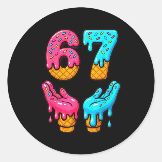 Six Seven Ice Cream Drip Meme 67 Funny Gen Alpha S ラウンドシール (正面)