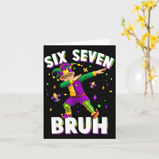 Six Seven Mardi Gras Jester 67 Meme Carnival 6 7 K カード (黄色い花)