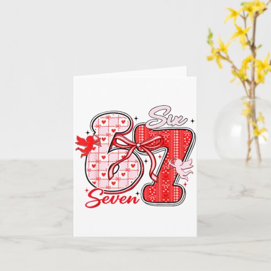 Six Seven Meme 67 Coquette Bow Valentines Women Gi カード (黄色い花)