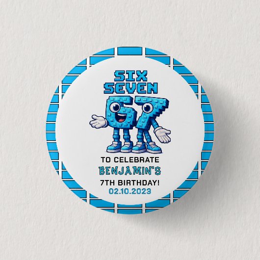 Six Seven Meme 7th Birthday | Funny Trendy 缶バッジ (正面)