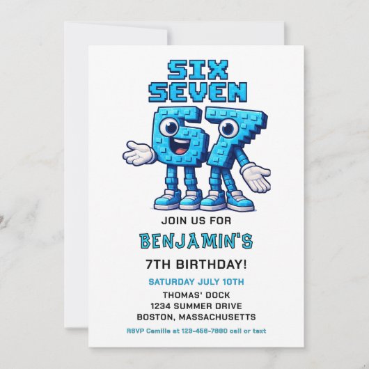 Six Seven Meme 7th Birthday Party | Funny Trendy  招待状 (正面)