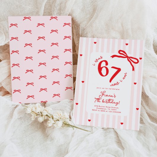 Six Seven Meme 7th Kids Birthday Handdrawn bow 招待状