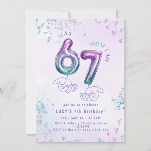 Six Seven Meme Glitter Kids 7th Birthday 招待状 (正面)