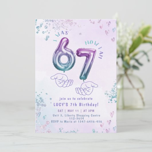 Six Seven Meme Glitter Kids 7th Birthday 招待状 (スタンド正面)