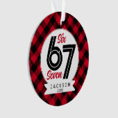 Six Seven Meme Red and Black Plaid Christmas オーナメント (正面)