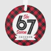 Six Seven Meme Red and Black Plaid Christmas オーナメント (裏面)