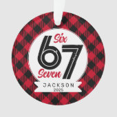 Six Seven Meme Red and Black Plaid Christmas オーナメント (正面)