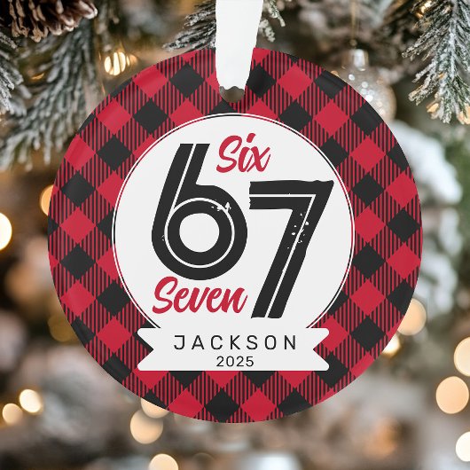 Six Seven Meme Red and Black Plaid Christmas オーナメント