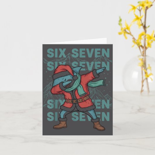 Six Seven Meme Shark Dab Se Dabbing Funny Xmas 67  カード (黄色い花)