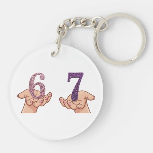 Six Seven Pink Purple Glitter Brain Rot キーホルダー (裏面)