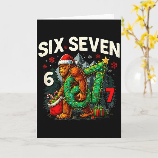 Six Seven Santa Bigfoot Christmas Sasquatch 67 Fun カード (黄色い花)