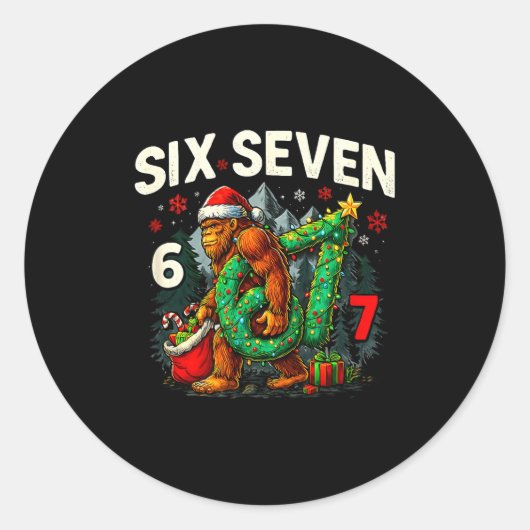 Six Seven Santa Bigfoot Christmas Sasquatch 67 Fun ラウンドシール (正面)
