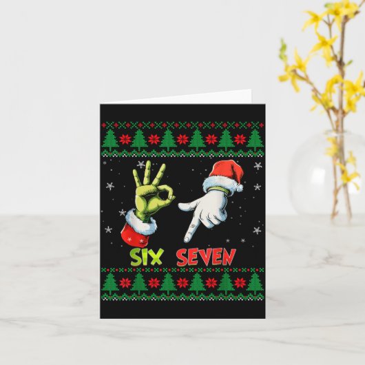 Six Seven Skeleton Meme Christmas Ugly Sweater 67  カード (黄色い花)