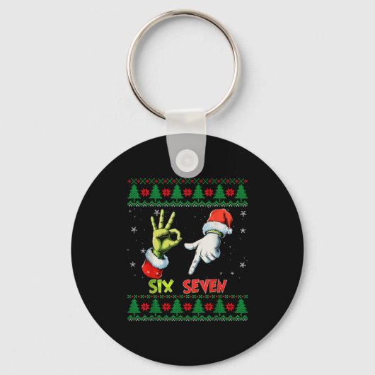 Six Seven Skeleton Meme Christmas Ugly Sweater 67 キーホルダー (正面)