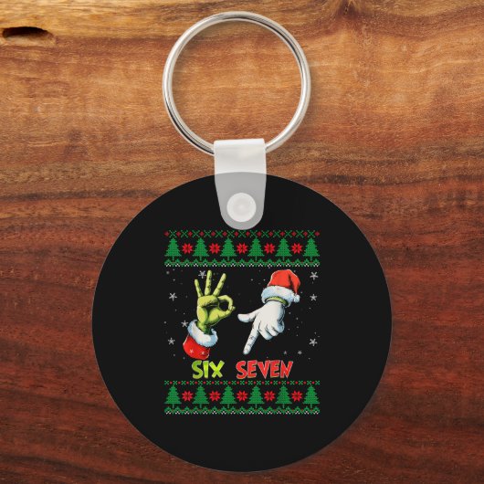 Six Seven Skeleton Meme Christmas Ugly Sweater 67  キーホルダー (正面)