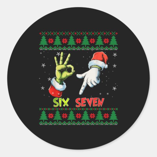 Six Seven Skeleton Meme Christmas Ugly Sweater 67  ラウンドシール (正面)
