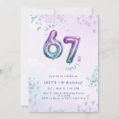 Six Seven trend Purple Kids 7th Birthday 招待状 (正面)