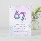 Six Seven trend Purple Kids 7th Birthday 招待状 (スタンド正面)