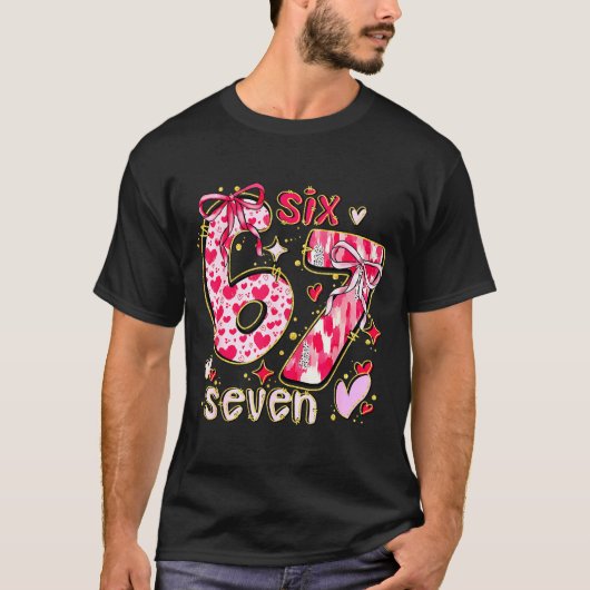 Six Seven Valentine Coquette Bow Funny 67 Meme Hea Tシャツ (正面)