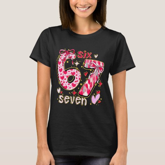 Six Seven Valentine Coquette Bow Funny 67 Meme Hea Tシャツ (正面)