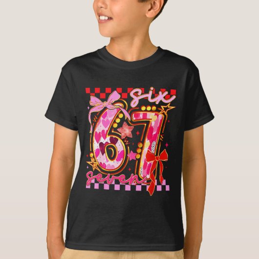 Six Seven Valentine Day Funny Nk 67 Cute Bow Girls Tシャツ (正面)
