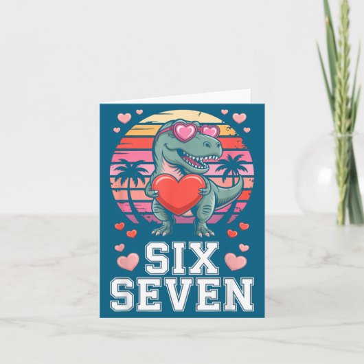 Six Seven Valentine’s Day Dinosaur T-rex For Kids  カード (正面)