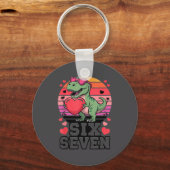 Six Seven Valentine’s Day Dinosaur T-rex For Kids  キーホルダー (正面)