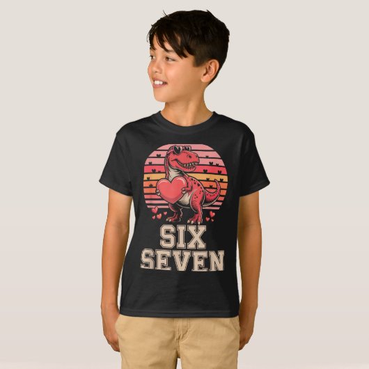 Six Seven Valentine’s Day Dinosaur T-rex For Kids  Tシャツ (正面フル)