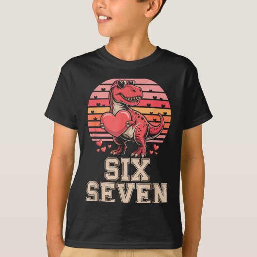 Six Seven Valentine’s Day Dinosaur T-rex For Kids  Tシャツ (正面)