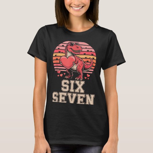 Six Seven Valentine’s Day Dinosaur T-rex For Kids Tシャツ (正面)