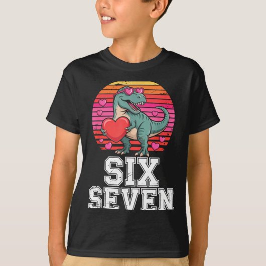 Six Seven Valentine’s Day Dinosaur T-rex For Kids  Tシャツ (正面)