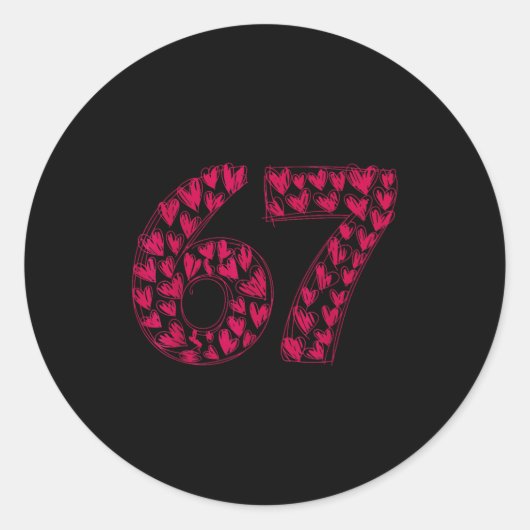 Six Seven Viral Sketch Heart 67 Cute Valentine Sch ラウンドシール (正面)