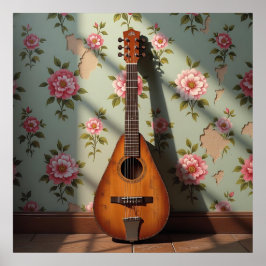 Six-Stringed Dulcimer Vintage Floral ポスター