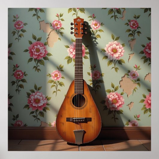 Six-Stringed Dulcimer Vintage Floral ポスター (正面)