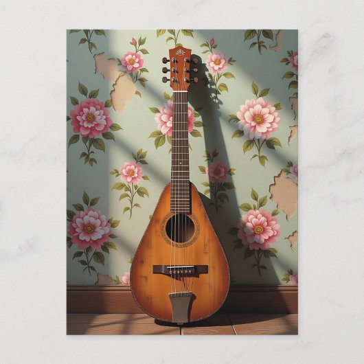 Six-Stringed Dulcimer Vintage Floral ポストカード (正面)