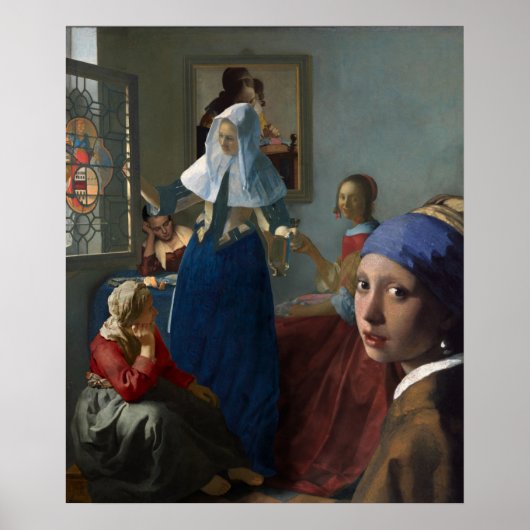 Six women gathering - by Johannes Vermeer Poster ポスター (正面)